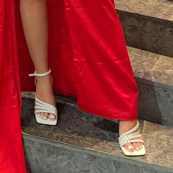 MOVING SALE Zara White Square Toe Strappy Studded Heels - Picture 7 of 12